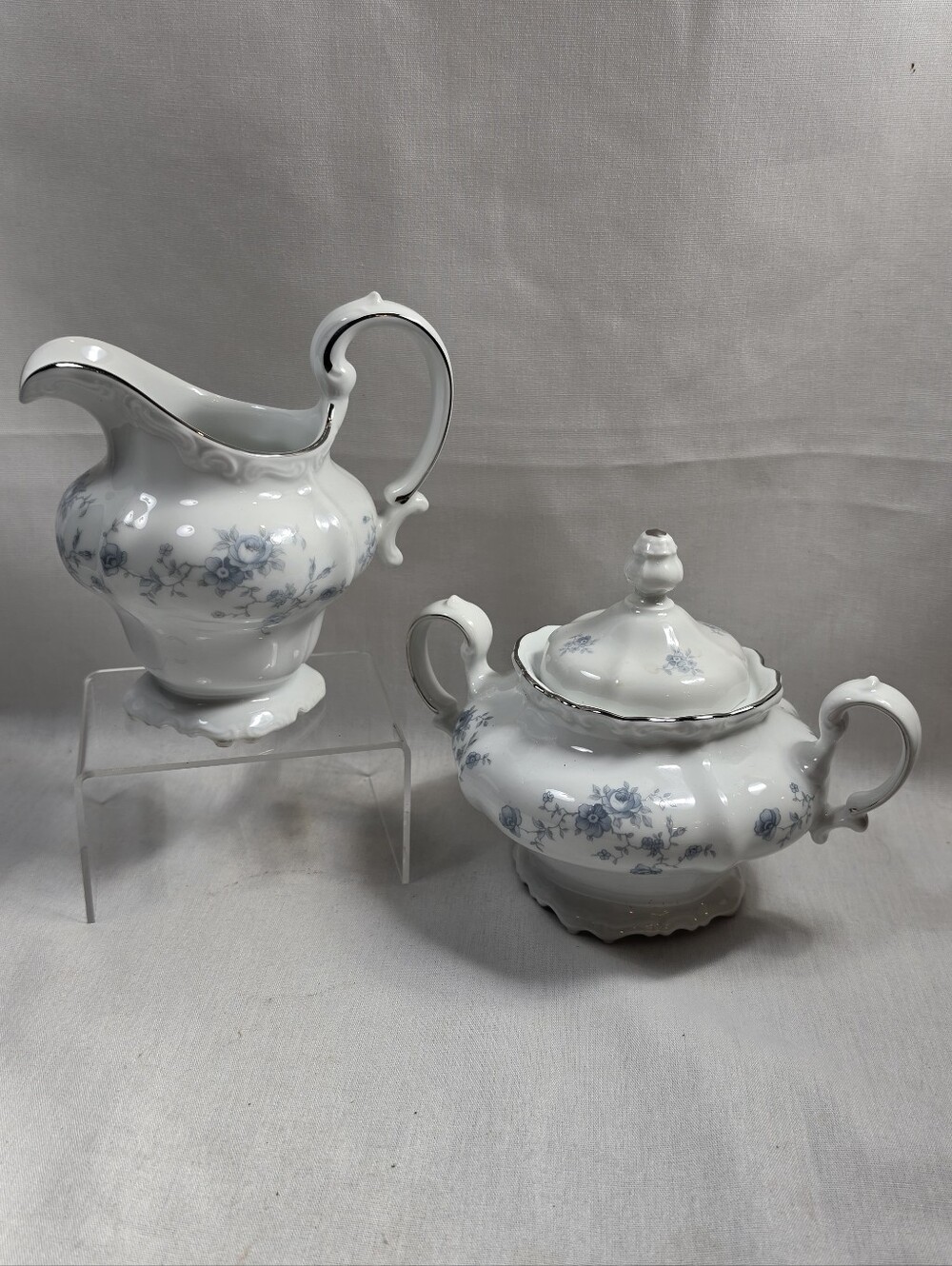 VTG Johann Haviland Blue Garland Creamer & Sugar Bowl Set Bavaria Germany China